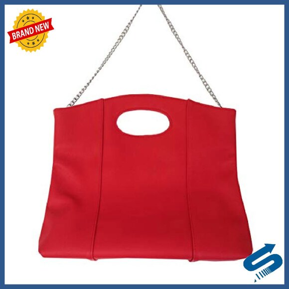 Synthetic Leather Fold Over Clutch with Detachable Chain, 13.5" - Picture 6 of 8